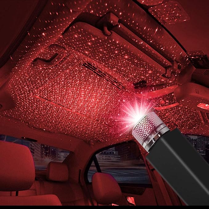 USB Star Projector Night Light, Portable Interior Car Roof LED Light, Red | Plug-in USB, Adjustable Romantic Star Lamp Projector Decorations for Car, Ceiling, Bedroom by QVEVDACAR