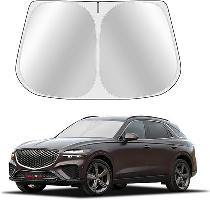 Custom Fit Windshield Sun Shade for Genesis GV70 2022-2025 - Full Coverage, 210T Reflective Fabric, Double-Layer Design - Blocks 99% UV Rays, Keeps Car Cool, Easy to Install and Store by Toluoma