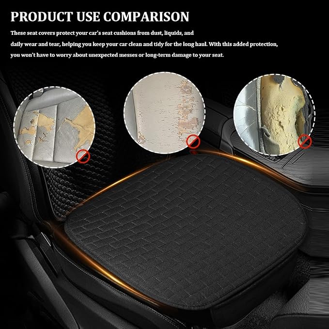 Linen Car Back Seat Cover, Car Seat Bottom Covers Protectors, Anti-Slip Automotive Long Rear Seat Protectors with Storage Pocket, Seats Back Protector for Most Vehicles (Single-Seat/Black) - Image 5