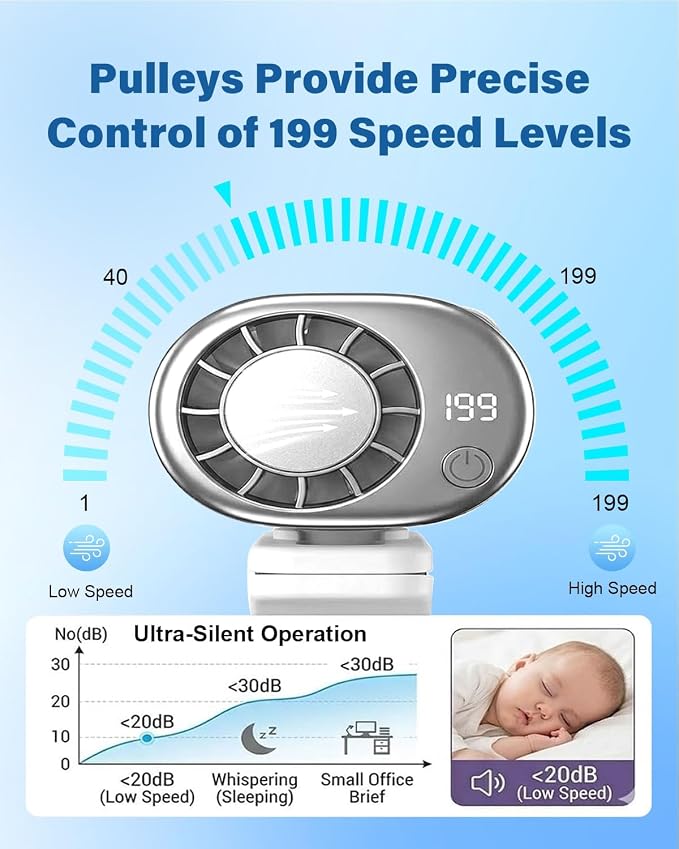2026 Car Clip on Air Conditioner Fan with LED Display Portable Mini Cooling System 360° Rotation Adjustable 200 Speeds Rechargeable Handheld Gadget 16℃ Semi Wide Clamp for Vehicle Shirt Waist(Purple) - Image 5