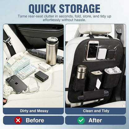 Nilight Car Seat Back Organizer 2PCS Black PU Leather Universal | Cup Holder Tissue Box Removable Bucket Waterproof Multifunctional Storage Bag for Cars Vans SUVs MPVs Pickup Trucks - Image 7