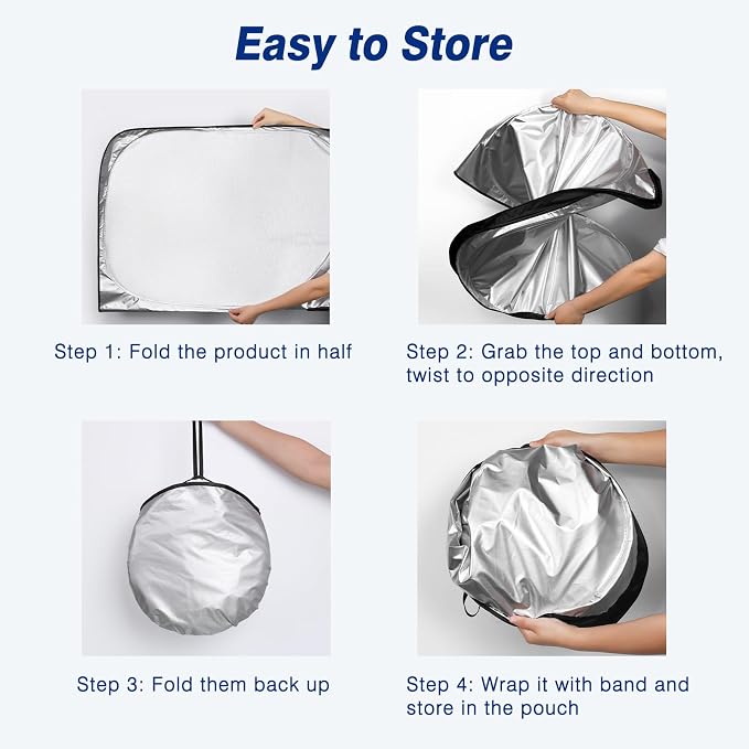 Car Windshield Sun Shade UV Reflector Foldable Front Window SUV | Blocks 98% UV Rays,Keep Interior Cool,Universal Fits Hatchback,Truck,MPV,Storage bag,57"L x 31.5"W,Car Summer Accessories - Image 6