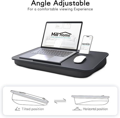 Lap Desk with Cushion, Fits up to 17 inch Laptop, Pillow Designed, Portable Laptop Stand with Tray, Pad & Phone Holder, Home Office for Bed/Couch/Car/Reading/Writing,MillHome (Black) - Image 8