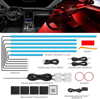 Acrylic Interior Car LED Strip Light with Wireless APP, RGB 10 in 1 with 175 inches 612 LEDs Fiber Optic Car Ambient Lighting Kits, Dynamic Music Sync Neon LED Strip Lights for Car - Image 4