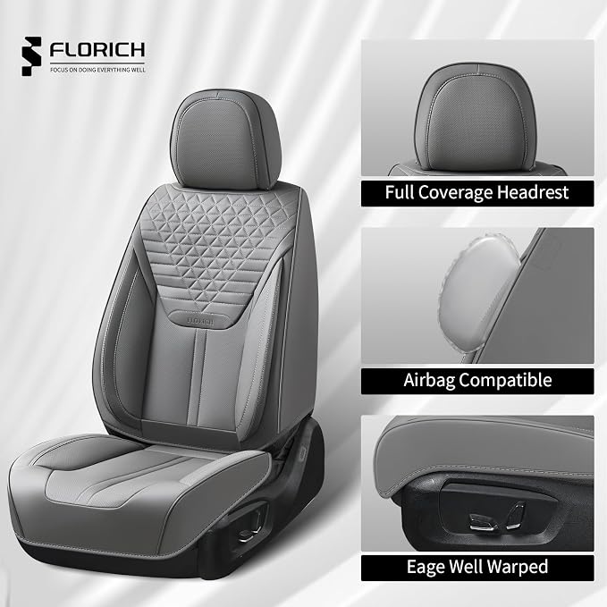 Car Seat Covers for Full Set, Universal Seat Cushion 5 Seats, Car Seat Protector Waterproof, Premium Leather Automotive Seat Covers for Most Cars, Sedans, SUVs, and Trucks-Gray - Image 9