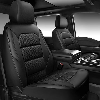 CAR PASS Memory Foam Car Seat Covers,Air Cool Mesh Thick Seat Covers Front Seats,Black Metal Film Leather Seat Cover for Car,Universal Automotive Comfort for Most Car,Truck,Airbag Compatible,All Black by CARPASS