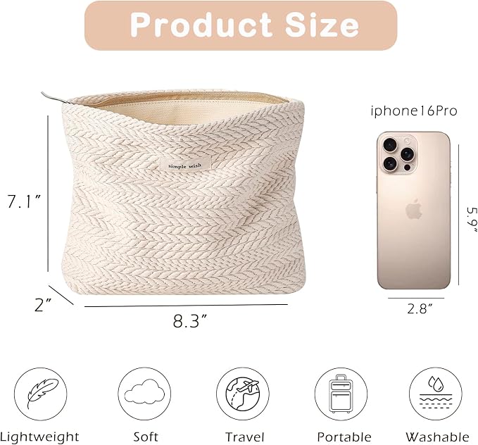 RSRSLEII Travel Makeup Bag, Cute Travel Toiletry Bag (01 Beige | Aesthetic Portable Cosmetic Bag with Zipper, Coquette Makeup Pouch, Skincare Bag Car Storage Bag for Women and Girls - Image 2