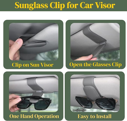 Magnetic Visor Sunglasses Holder, Leather Eyeglass Clip for Car(Grey) | Securely Clips Sunglasses on Car Visor, One-Handed Operation, Car Travel Essentials for Long Trips - Image 5