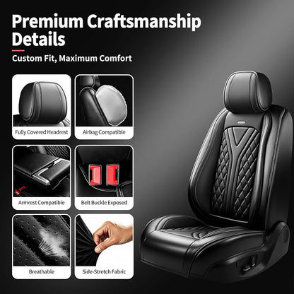 for GMC Canyon 2015-2025 2026 Car Seat Covers, Full Set, Black | Luxury Full Coverage Leather Seat Protectors, Waterproof Breathable, Non-Slip, Easy to Install, Airbag Compatible, All-Season - Image 7