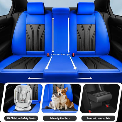 Fit Murano Car Seat Covers Premium Leather for Nissan Murano 2007-2025 2026. Waterproof， Breathable, Scratch-Resistant & All-Weather Seat Cushion Protector（Full Set,Blue&Black - Image 3