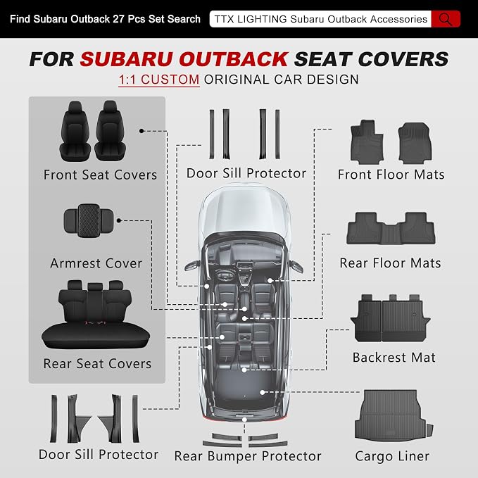 TTX LIGHTING Custom Fit Seat Covers for Subaru Outback 2010-2014 | All-Season Interior Protection with Original Seat Pattern, Waterproof Faux Leather, Airbag Compatible - Image 9