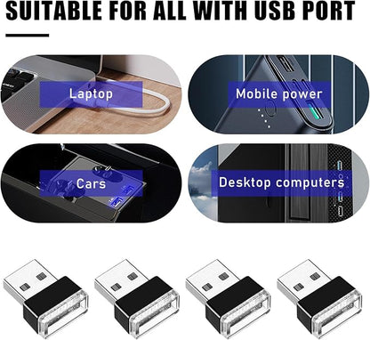 4 PCS USB LED Car Interior Atmosphere Lamp, Portable Mini LED Night Light, Plug-in USB Interface Trunk Ambient Lighting Kit, Universal Interior Car Accessories (Green) - Image 3