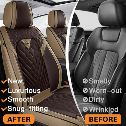 Fit for Toyota Avalon Seat Covers 2001-2026,Premium Leather, 360° Full Protection, Thick Padding & Memory Foam, Waterproof & Stain-Resistant Car Seat Cover (5 Seat,Brown&Beige) - Image 5