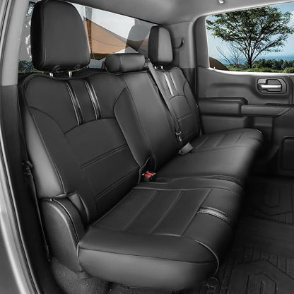 Custom Fit Seat Covers Full Set for Chevy Silverado & GMC Sierra 1500(2019-2026) and 2500HD/3500HD(2020-2026)-CrewCab,No Rear Seat Storage,Waterproof Leather Truck Seat Protector(Black & Carbon Fiber) - Image 5
