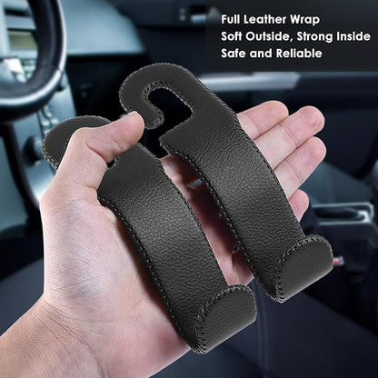 AMVOYOA Leather Car Seat Hooks - U-Shaped Purse Holder for Car, Fully Leather-Wrapped Headrest Hooks for Purses, Bags & Coats, Durable Seat Back Organizer for Travel & Daily Use (Black, 2 Pack) - Image 6