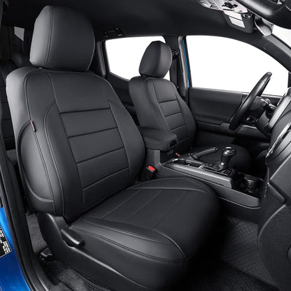 Custom Fit Front Seat Covers for Toyota Tacoma Double Cab 2016 2017 2018 2019 2020 2021 2022 2023,Full Coverage Leather Seat Protector (Front Row Only,Black) by Coverdream
