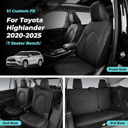Custom Seat Covers for Toyota Highlander 2020-2026 7 Seats Black | faux leather, 2nd row captain chairs, waterproof, breathable, airbag compatible, stain resistant, easy install, durable - Image 7