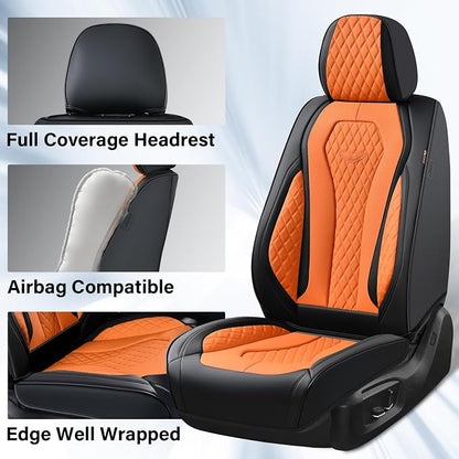 Coverado Automotive Seat Covers, Car Seat Covers Full Set, Orange Car Seat Cover, Driver Seat Covers, Luxury Car Seat Cushion,Leather Seat Cover Seat Protector Fit for Most Cars - Image 5