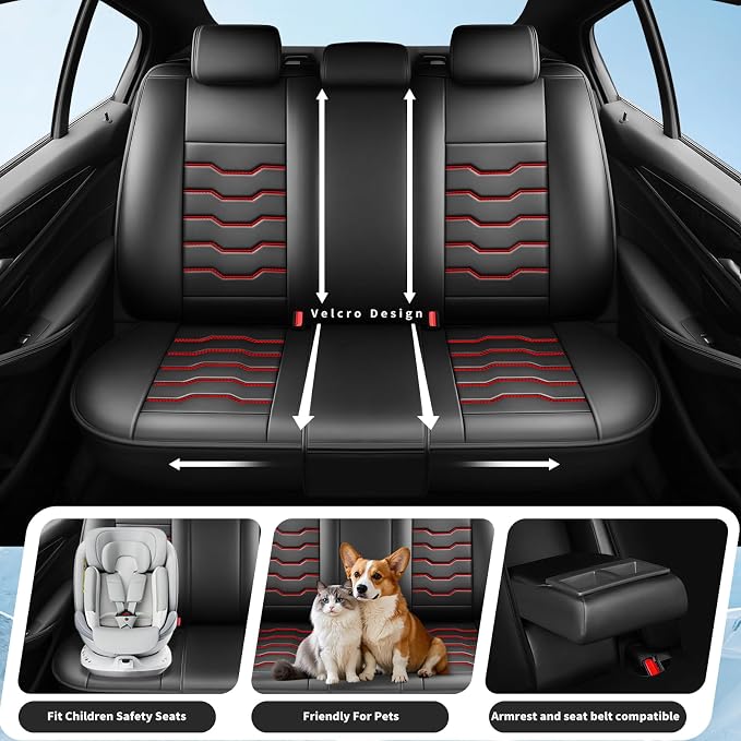 Fit Sentra Car Seat Covers Premium Leather for Nissan Sentra 2008-2025 2026. Waterproof， Breathable, Scratch-Resistant & All-Weather Seat Cushion Protector（2 Front Seats,Red Line Black - Image 3