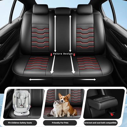 Fit Sentra Car Seat Covers Premium Leather for Nissan Sentra 2008-2025 2026. Waterproof， Breathable, Scratch-Resistant & All-Weather Seat Cushion Protector（2 Front Seats,Red Line Black - Image 3