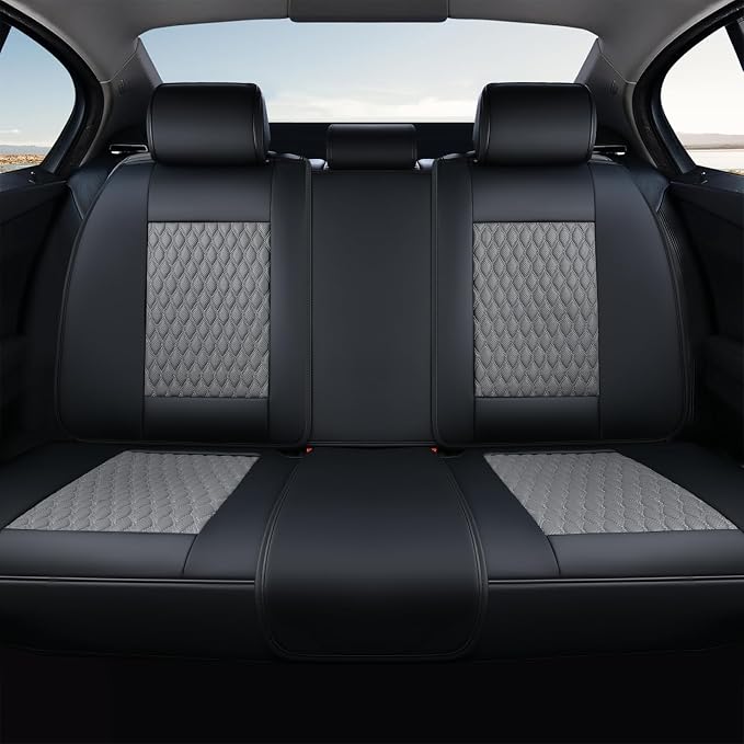 Coverado Leather Rear Seat Covers for Cars, Waterproof Back Seat Cover, Universal Automotive Seat Cushion Protector for Most Cars Trucks SUV (Black&Gray) by COVERADOAUTO
