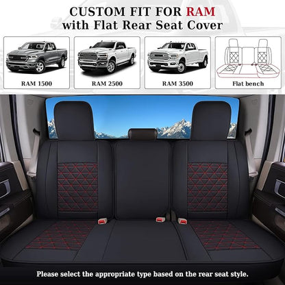 Coverado Seat Covers Full Set, Waterproof RAM 1500 Seat Cover Compatible with 2002-2026 Dodge RAM 1500 2500 3500 Truck Pickup Crew Double Mega Quad Cab with Flat Bench, Red - Image 4
