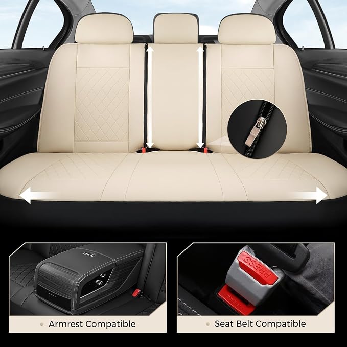 Coverado Car Seat Covers Full Set, Automotive Front and Rear Seat Covers with Backrest, Nappa Leather Car Seat Protectors Waterproof, Universal for Most Vehicles - Image 6
