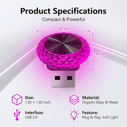Car Interior USB LED Atmosphere Lamp, Car Crystal Mini Decoration Night Light, Plug-in USB Ambient Lights, Universal for Most Cars (Purple) - Image 2