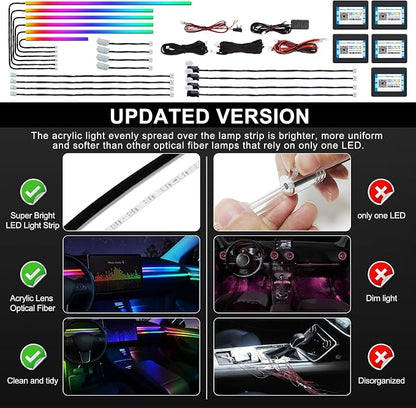 Dreamcolor Acrylic Interior Car LED Strip Light with Wireless APP, RGB 18 in 1 with 175 inches 600 LEDs Fiber Optic Car Ambient Lighting Kits, Dual Zone Sound Active Function LED Strip for Car - Image 5