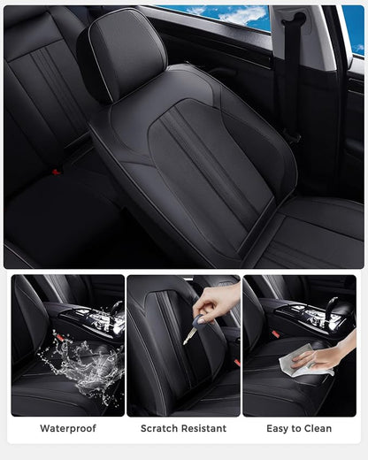 Huidasource Front Seat Covers, Luxury Faux Leather Front Car Seat Cover, Compatible with Airbags, Seatbelt Buckles, Perforation, Cooling＆Heating, Universal Fit for Most Cars, Vans, Trucks, SUVs, Black - Image 6