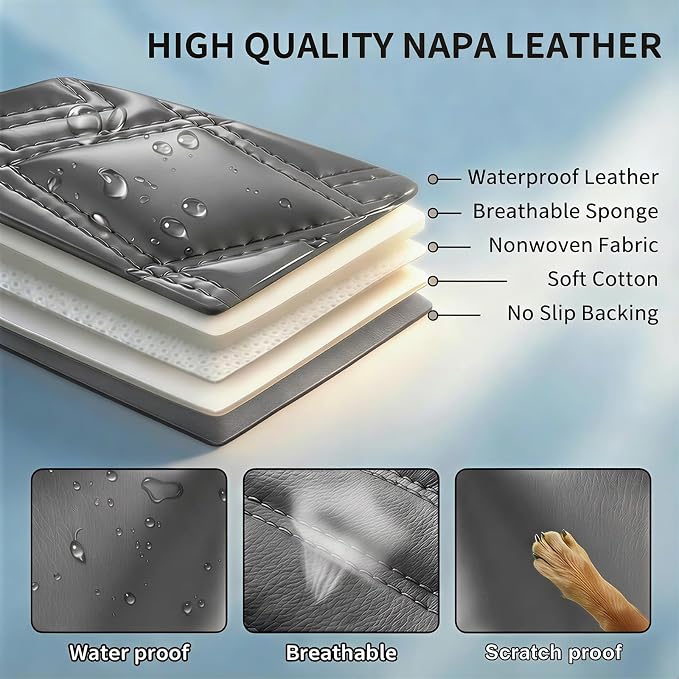 Car Seat Covers for GMC Acadia 2007-2026, Full Set, Gray | Luxury Full Coverage Leather Seat Protectors, Waterproof Breathable, Non-Slip, Easy to Install, Airbag Compatible, All-Season - Image 8