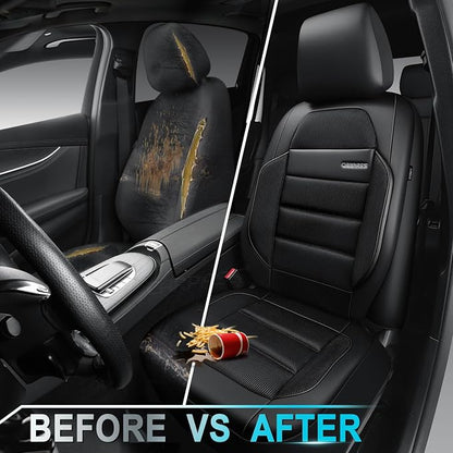 CAR PASS Memory Foam Seat Covers Front, Airy Cool Mesh Thick Car Seat Covers, Leather Car Seat Covers Front Seats Airbag Compatible, Universal Automotive Comfort for Most Cars, Trucks, SUV, Black - Image 6