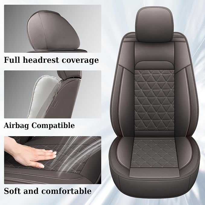 Coverado Car Seat Covers Compatible with Dodge Ram 2002-2026 1500 2500 3500 Pickup Limited Laramie Big Horn Waterproof Leather Seat Protectors Fit for Dodge Ram Crew Cab& Quad Cab(Front, Coffee) - Image 3
