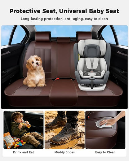 Huidasource Rear Row Seat Covers, Waterproof Faux Leather, Universal Fit for Most Cars, SUVs & Trucks, Easy to Install, Spill & Dirt Resistant, Great for Travel & Pets, Coffee - Image 3