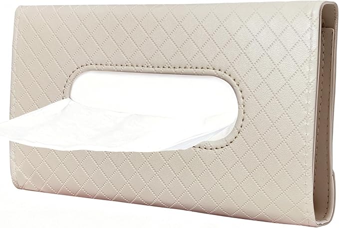 Car Tissue Holder, Universal Auto Napkin Case Beige | Car Sun Visor Napkin Box, Premium PU Leather, Mask Holder for Vehicle, with Tissue Refill, Interior Accessories - Image 8