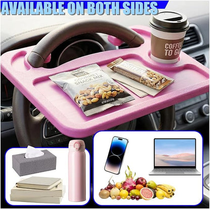 Car Steering Wheel Desk, 2 in 1 Multipurpose Auto Steering Wheel Tray with Drink Holder and Pen Slot, Portable Vehicle Computer Office Table Travel Accessories for Laptop, Food (Pink) - Image 6