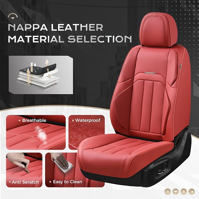 Coverado Nappa Leather Car Seat Covers Front Set, Luxury Waterproof Seat Protectors, Airbag Compatible Anti‑Slip Auto Seat Covers, Universal Fit for Most Cars SUVs Trucks Pickup Vehicles - Image 2