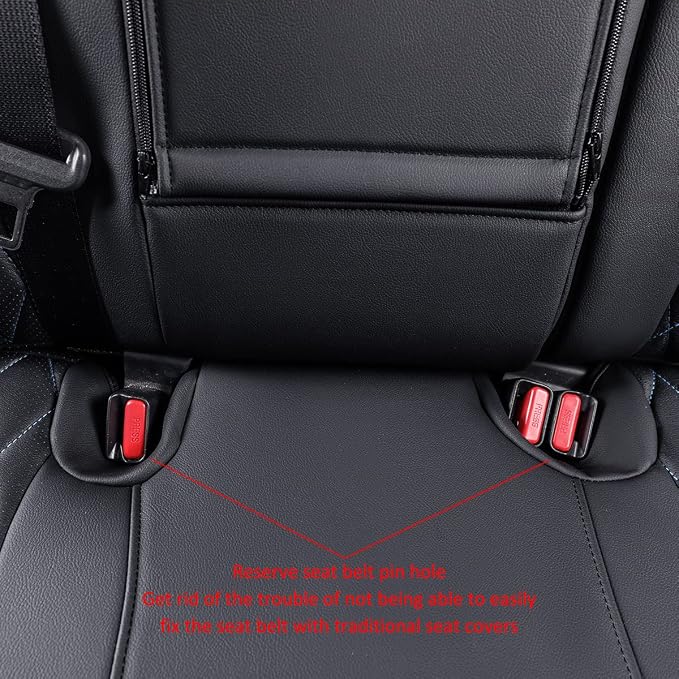 EKR Rav4 Seat Covers Custom Fit for Toyota Rav4(Gasoline) 2019 2020 2021 2022 2023 2024 2025 LE/XLE/XLE Premium/Limited,Leather Car Seat Cover Full Set for SUV,Faux Leather(Black with Blue Piping) - Image 6