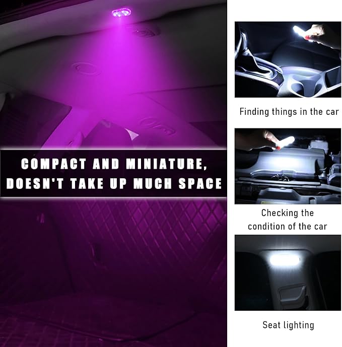 KVAEY 4 PCS Car LED Lights Interior Wireless, 7 Colors Magnetic Auto Ambient Light with 6 Bright LED Lamp Beads, Portable USB Rechargeable Vehicle Interior Led Night Light (Pink, Sticky, 2pcs) - Image 4