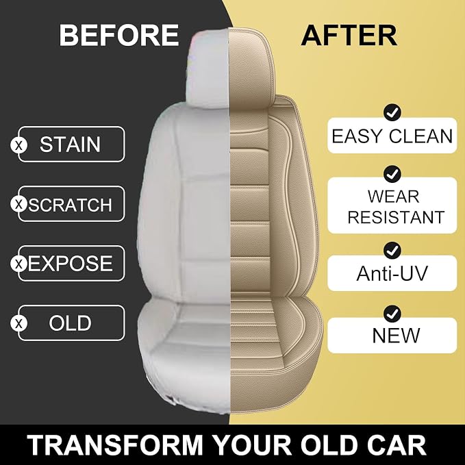 IKABEVEM Car Seat Covers for Acura RDX 2007-2025 2026, 2-Pack Front | Luxury Fuax Leather, Waterproof, Airbag Compatible, Easy to Install, Scratch‑Resistant Seat Protection, Beige - Image 6