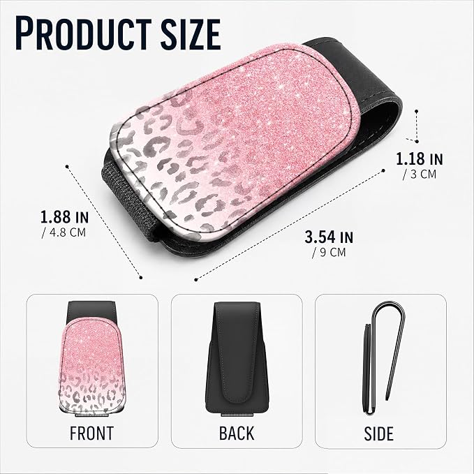 Leather Magnetic Sunglass Holder for Car Sun Visor, Cute Eyeglass Ticket Card Hanger Clip, Universal Auto Interior Accessories for SUV Pickup Truck, Pink Leopard - Image 3