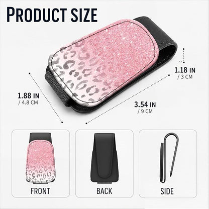 Leather Magnetic Sunglass Holder for Car Sun Visor, Cute Eyeglass Ticket Card Hanger Clip, Universal Auto Interior Accessories for SUV Pickup Truck, Pink Leopard - Image 3