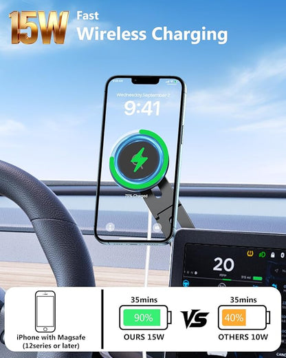 Magnetic Tesla Phone Holder, MagSafe Laptop Phone Mount for iPhone 17/16/15/14/13/12 Pro Max, Car Magnetic Phone Mount for Tesla Model 3/ ModelY/X/S (Black) - Image 2