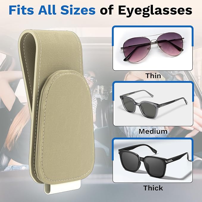 BFXM Car Sunglass Holder, Magnetic Leather Sunglass Holder | Eyeglass Hanger Clip for Car Sun Visor, Car Sun Visor Ticket and Card Clip - Image 4