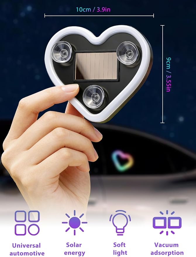 Car LED Ambient Light - Solar-Powered Heart-Shaped LED Neon Light, Wiring Free, Switchable Modes, Romantic Mood Decoration, Interior Atmosphere Lamps for Car (MHD - Red) - Image 6