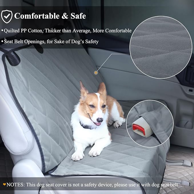 VIVAGLORY Dog Seat Cover Pet Seat Protector, Large, Grey | Backseat Cover for Car Suv & Truck, Back Rear Backseat Bench Protector - Image 5