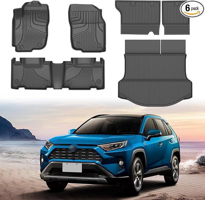 AOMSAZTO Floor Mats for Toyota RAV4 2013-2018 (NO Hybrid), Cargo Mat Set | Custom Fit Floor Liners & Cargo Liner with Seatback Mat All-weather Easy to Clean Heavy Duty Waterproof Trunk Mat by AOMSAZTO