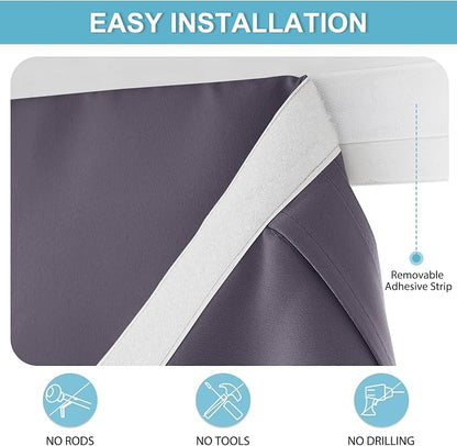 RYB HOME Blackout French Door Curtain, No Drill, W26 x L69, 1 Panel | Self Adhesive, Privacy, Thermal Insulated, For Patio Kitchen Front Entry Front Back Door Glass Window, Renter Friendly - Image 2