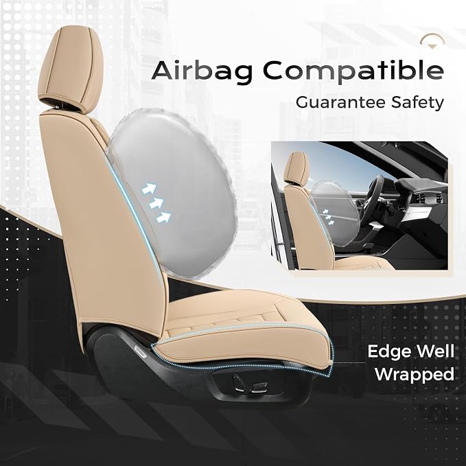 Coverado Car Seat Covers Full Set, Seat Covers for Cars, Front Seat Covers and Back Seat Cover Waterproof Leather Automotive Seat Cover, Universal Car Interior Protectors Cushion for Most Cars - Image 3