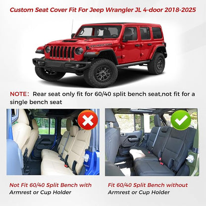 Huidasource Wrangler JL Seat Covers 4 Door 2018-2026 Without Rear Cupholder | Waterproof Wrangler Seat Covers Full Set, Custom Seat Cushion Covers Fit for Jeep Wrangler JL 4-Door (Full Set/Black&Blue) - Image 6